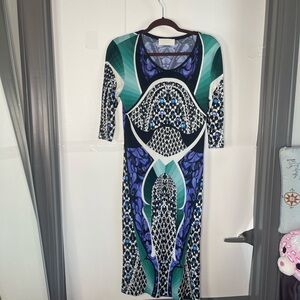 Peter Pilotto Blue and Green Long Sleeve Dress vintage
